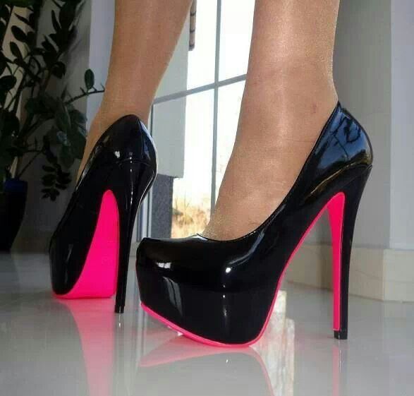 Black patent high heel shoes pink soles size 11